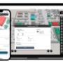 Flowscape room booking management software on laptop and mobile showing 3D office maps for hybrid work scheduling and room booking.